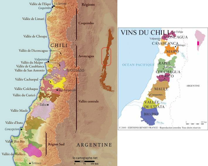 carte des régions viticoles du Chili 